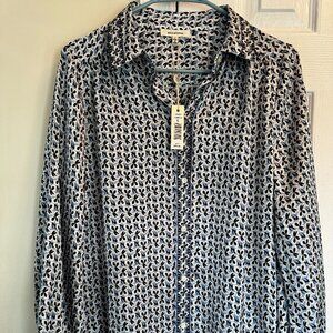 Max Studio Long Sleeve Button Floral Abstract Blouse Women's Size Large, NWT
